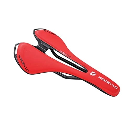 Mountain Bike Seat : AMEPRO Full Carbonfiber Leather Fiber Road Mountain Bike Saddle Seat Cushion Carbon Bicycle Discoloration Cycling Accessories bicycle saddle (Color : Red)