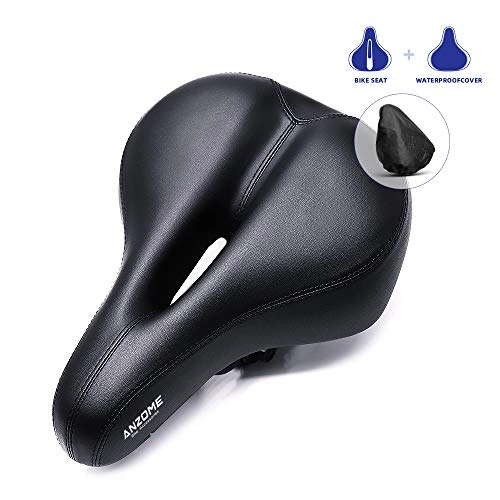 Mountain Bike Seat : ANZOME Bicycle Seat, Wide Bike Saddle with Waterproof Saddle Cover, Gel Bike Seat Comfort for MTB Mountain Bike / Road Bike / Spinning Exercise Bikes(Includes Installation Tools)