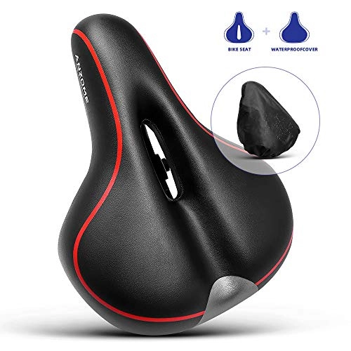 Mountain Bike Seat : ANZOME Bicycle Seat, Wide Bike Saddle with Waterproof Saddle Cover, Gel Bike Seat Comfort for MTB Mountain Bike / Road Bike / Spinning Exercise Bikes(Red+Black, Includes Installation Tools)