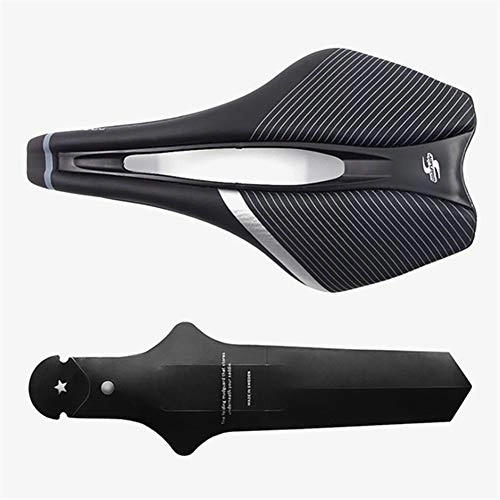 Mountain Bike Seat : AYCPG Road Bike saddle PU Breathable Soft Seat Cushion Lightweight Bicycle Seat Saddle MTB Road Mountain Bike Racing Saddle lucar (Color : Black with fender)