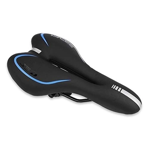 Mountain Bike Seat : AYGANG Reflective Shock Absorbing Hollow Bicycle Saddle PVC Fabric Soft Mtb Cycling Road Mountain Bike Seat Bicycle Accessories bicycle seat 824 (Color : Black Blue, Size : One size)
