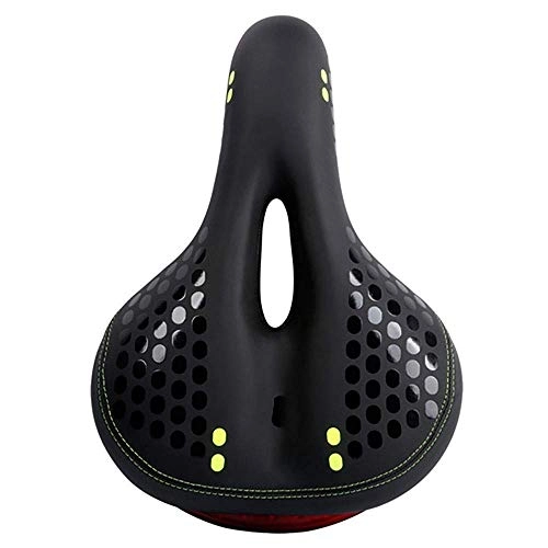 Mountain Bike Seat : Bdesign Bike Seat, Foam Padded Leather Bicycle Saddle for Men Women Everyone, with Taillight, Waterproof, Soft, Breathable, Fit MTB, Most Bikes, (Color : Green)