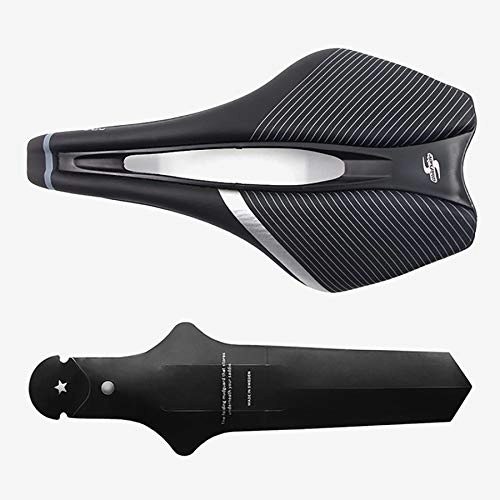 Mountain Bike Seat : BFFDD Lightweight Bicycle Seat Saddle MTB Road Mountain Bike Racing Saddle PU Breathable Soft Seat Cushion (Color : Black with fender)