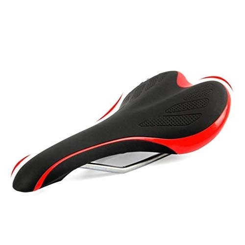 Mountain Bike Seat : Bicycle PU Leather Cycling Saddle MTB Mountain Road Bike Cycling Ultralight Breathable Bicycle Saddle Accessory Bicycle seat (Color : Black Red)