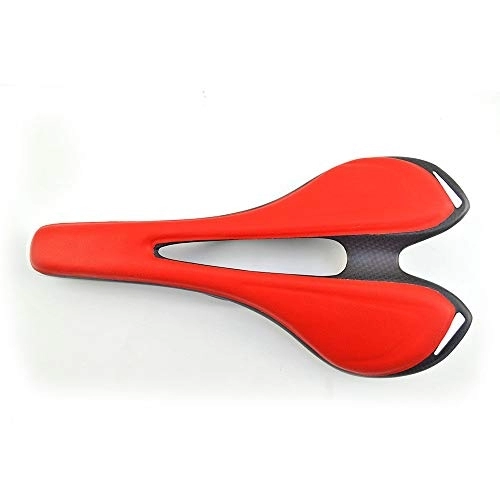Mountain Bike Seat : Bicycle Saddle Mountain Road Bike Bicycle Solid Color Seat Full Carbon Fiber Leather Super Light Cushion Saddle 1PC Boxed 3 Colors Available Fit Most Bikes ( Color : Red , Size : 27x14.1cm )