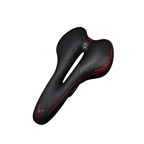 Mountain Bike Seat : Bicycle Saddle Shock Absorbing Design PU Extra Soft Road Mountain Bike Seat Silica Gel Leather Anti-skid Cycling Accessories Bicycle seat (Color : Blackred)