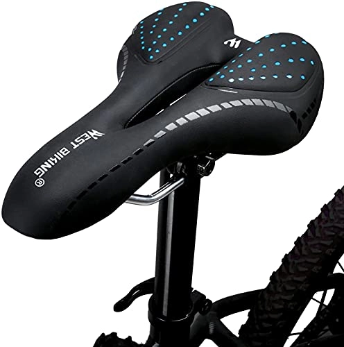Mountain Bike Seat : Bicycle Saddles, Bike Seat, Comfortable Gel Padded Seat Cushion, Memory Foam, Waterproof, Breathable, Fit Most Bikes, Mountain / Road / Hybrid (Color : Blue)