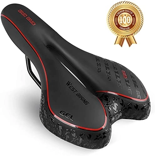 Mountain Bike Seat : Bicycle Saddles, Bike Seat, Comfortable Gel Padded Seat Cushion, Memory Foam, Waterproof, Breathable, Fit Most Bikes, Mountain / Road / Hybrid Comfortable (Color : Red)