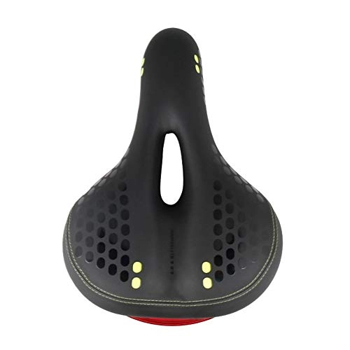 Mountain Bike Seat : Bicycle Seat Mountain Road Bike Saddle Hollow with Taillight Warning Light Thickened Riding Cushion Soft Breathable (Color : Green)