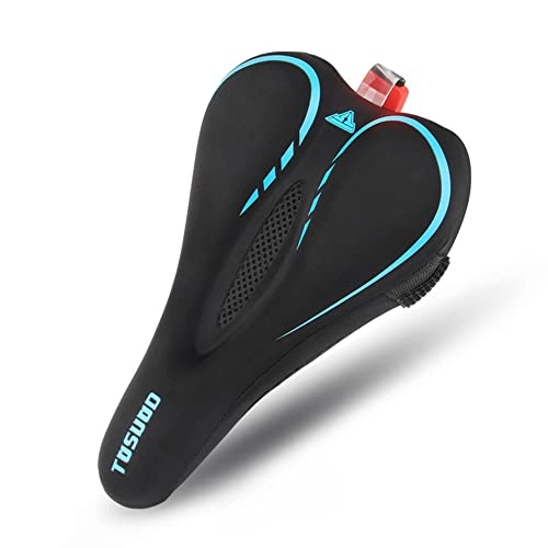 Mountain Bike Seat : Bicycle Seat Thickened Silicone Comfortable Breathable Belt Night Riding Warning Light Road Bicycle Seat Mountain Bike Seat Cushion - Black