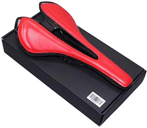 Mountain Bike Seat : Bike Saddle Bike Seat Comfort, Mountain&Road Bike Full Carbon Fibre With PU Leather Bicycle Front Seat Mat Saddle MTB Hollow Out Women Men MTB Mountain / Exercise / Road Bike Seats (Color : Red)