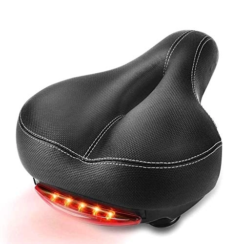 Mountain Bike Seat : Bike Saddle, Comfort Bicycle Seat Cycle Saddle Wide Cushion Pad with Taillight, Padded Leather Mountain Bike Seat for Women Men, Anti-Slip Breathable Hollow Designed, for Road Bikes & Mountain Bike