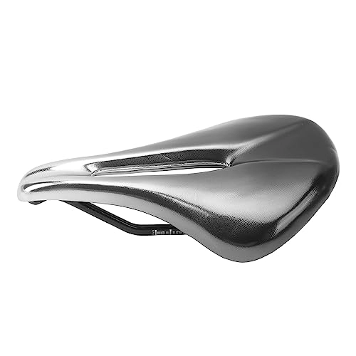 Mountain Bike Seat : Bike Saddle, Hollow Streamlined Breathable Shock Absorbing Bicycle Saddle Soft Uniform Force for Mountain Bikes (Black Silver)