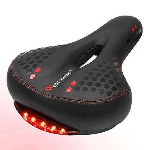 Mountain Bike Seat : Bike Seat Bicycle Saddle, Most Comfortable Soft Wide Bike Saddle Bicycle Seat Cushion with Taillight for MTB Road Gel Comfort Hybrid Cyclists