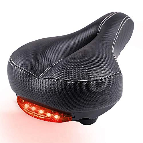 Mountain Bike Seat : Bike Seat Comfortable Men Women Memory Foam Padded Leather Wide Bicycle Saddle Cushion with Taillight, Waterproof, Dual Spring Designed, Soft, Breathable