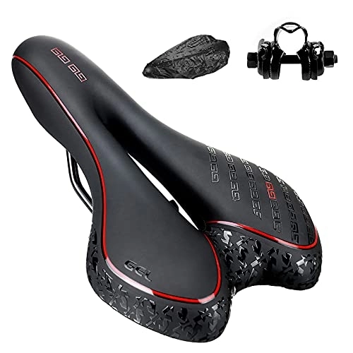 Mountain Bike Seat : BRGOOD Mens Comfortable Gel Bicycle Saddle Padded Waterproof for Mountain Bike, Road Bike and Universal Riding Bike (Black) (Red)