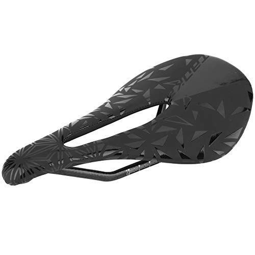 Mountain Bike Seat : Carbon Fiber Cusion Breathable Seat Bike Saddle, PU Leather Hollow Out Design Durable Saddle Shock Absorption Bike Seat, for Road Bicycle Mountain Bicycle(black, 143mm)
