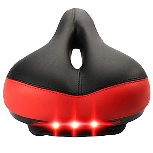 Mountain Bike Seat : CLISPEED Bicycle Saddle Shock Absorption Bike Saddle Thickened Comfortable Bicycle Seat with Tail Light without Battery Black Red