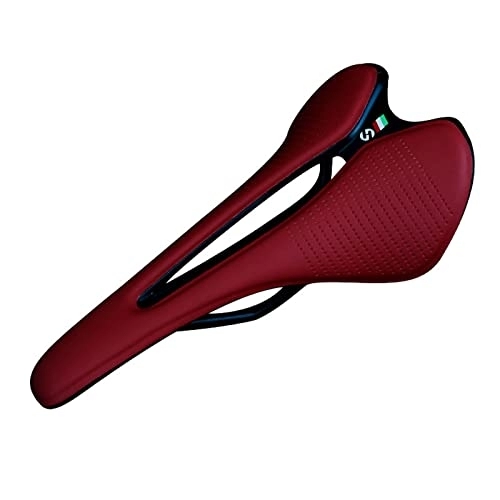 Mountain Bike Seat : CLKPEN Bike Saddle, Bike Seat, Breathable Bicycle Cushion, EVA + Leather Bicycle Saddle for Mountain Road Hollow Cycling Seat Cushion, Red