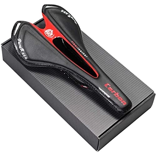 Mountain Bike Seat : COFEIYISI Bike Seat，Carbon Saddle, Carbon Leather + PU Bicycle Saddle For Mountain Road Hollow Cycling Seat Cushion (Color : Red)