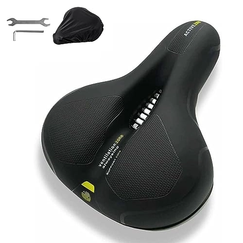 Mountain Bike Seat : Comfortable Bike Seat Cushion Bicycle Seat for Men Women with Dual Shock Absorbing Ball Memory Foam Waterproof Wide Bicycle Saddle Fit for Indoor Mountain Road Bikes (Color : Yellow)