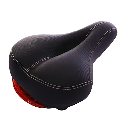Mountain Bike Seat : Comfortable Men Bike Seat Pad Leather Wide Saddle Cushion with Taillight Waterproof Dual Spring Designed Breathable Fit