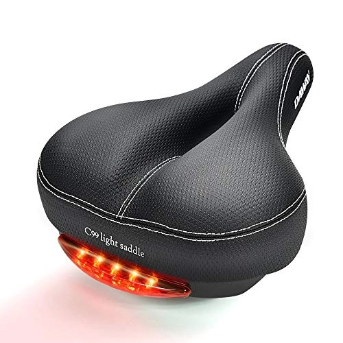 Mountain Bike Seat : Comfortable Men Women Bike Seat - DAWAY C99 Memory Foam Padded Leather Wide Bicycle Saddle Cushion with Taillight, Waterproof, Dual Spring Designed, Soft, Breathable, Fit Most Bikes