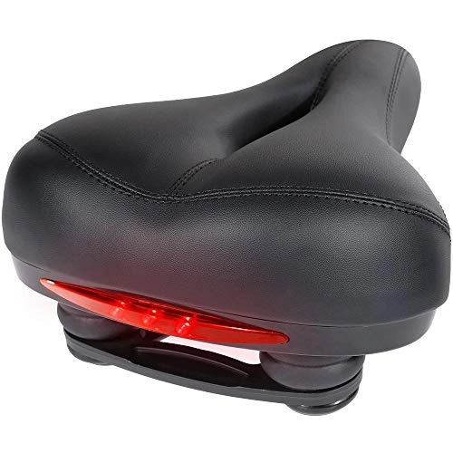 Mountain Bike Seat : Comfortable Men Women Bike Seat Memory Foam Padded Leather Wide Bicycle Saddle Cushion with Taillight cycling saddle