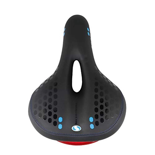 Mountain Bike Seat : Comfortable road mountain bike saddle, foam padded leather bike saddle, with taillights, waterproof, soft, breathable, suitable for mountain bikes, most bikes-blue