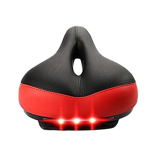 Mountain Bike Seat : Comfortable Road Mountain Bike Seat with Tail Light, Memory Foam Bike Seat, Bike Saddle, Hollow Ergonomic Bicycle Seat with Warning Taillight Waterproof, Soft, Breathable, Fit MTB, Most Bikes (Red)