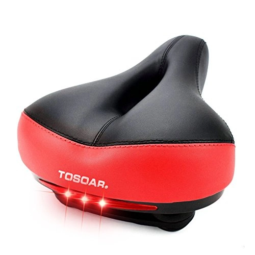 Mountain Bike Seat : Comfortable Wide Bike Seat by TOSOAR Memory Foam Padded Dual Spring Designed Soft Breathable Bicycle Saddle Cushion with Waterproof Safety Taillight (red)