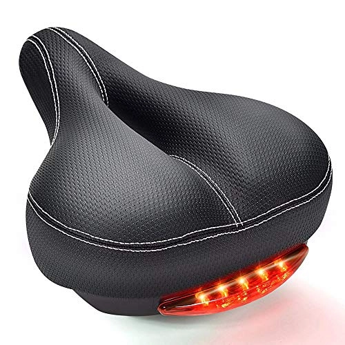 Mountain Bike Seat : Contever Bike Seat with Taillight for Men Women Comfortable Wide Bicycle Saddle Soft Bike Saddle Cushion Waterproof MTB Road Bike Saddle Dual Spring Designed Fit Most Bikes