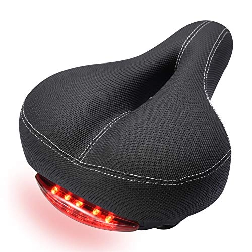 Mountain Bike Seat : COSYROOMY Comfortable men women bike saddle, Memory Cotton Filled Leather Wide bike Seat, Tail Lights(2 backup battery), Waterproof, Non-slip, soft Breathable Double Spring Design Suitable for Most Bike