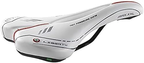 Mountain Bike Seat : CUCUBA Montegrappa Saddle with Anti-Prostate Hole for Trekking, Cross and MTB Bikes in Synthetic Leather Mod. Maxx Liberty White