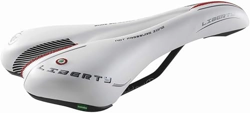 Mountain Bike Seat : CUCUBA Montegrappa Saddle with Anti-Prostate Hole for Trekking, Cross and MTB Bikes in Synthetic Leather Model Liberty White