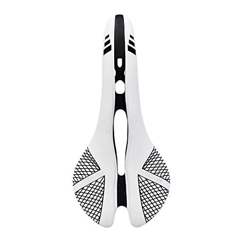 Mountain Bike Seat : CZLSD Carbon Road Bicycle Saddle hollow Full Carbon Mountain Bike Saddle / seat / Carbon MTB Saddle + Leather 115g (Color : WHITE)