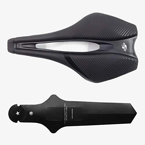 Mountain Bike Seat : CZLSD Lightweight Bicycle Seat Saddle MTB Road Mountain Bike Racing Saddle PU Breathable Soft Seat Cushion (Color : Black 1 with fender)