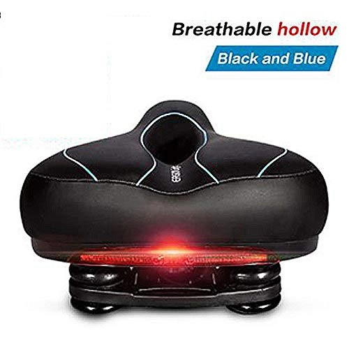 Mountain Bike Seat : DASGF Bicycle Saddle Cushion with Taillight Comfortable Men Women Bike Seat PVC Fabric, Waterproof, Dual Spring Designed, Soft, Breathable, Fit Road Bike and Mountain Bike, Blue, Hollowversion