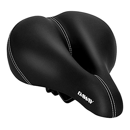 Mountain Bike Seat : DAWAY C10 Bicycle Saddle for Men and Women - Comfortable Wide Bicycle Seat Leather MTB Bicycle Saddle, Soft Foam Padded, Waterproof, for Exercise Bike, Mountain Bike, Road Bike, etc