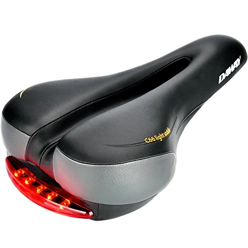 Mountain Bike Seat : DAWAY Comfortable Road Mountain Bike Seat C66 Foam Padded Leather Bicycle Saddle for Men Women Everyone, with Taillight, Waterproof, Soft, Breathable, Fit MTB, Most Bikes, 1 Year Warranty