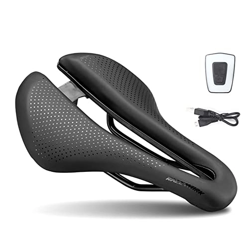 Mountain Bike Seat : DEPILA Bicycle Bike Seat Bike Saddle Seat Hollow Breathable MTB Road Bicycle Saddle Shock Absorbing Comfortable Mountain Bike Cushion with Seat (Color : With USB Light)