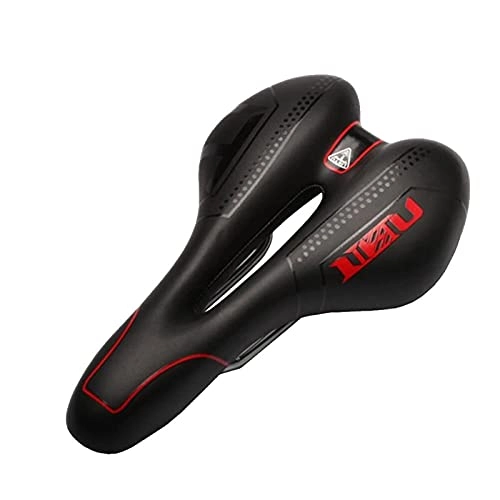 Mountain Bike Seat : DFGDFG Cycling Road Mountain Bike Seat Hollow Bicycle Saddle GEL Reflective Shock Absorbing PVC Fabric Soft Mtb Bicycle Accessories (Color : Black)