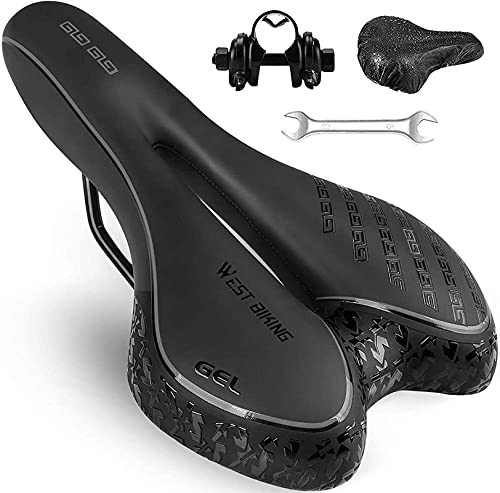 Mountain Bike Seat : DHF Bicycle Saddles, Bike Seat, Comfortable Gel Padded Seat Cushion, Memory Foam, Waterproof, Breathable, Fit Most Bikes, Mountain / Road / Hybrid (Color : Black Gray)