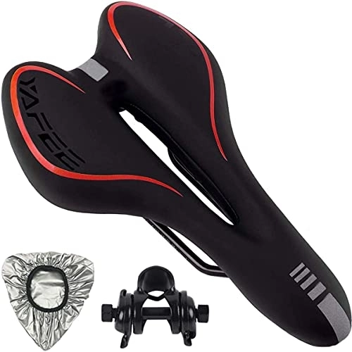 Mountain Bike Seat : DHF Bike Seat, Gel Bicycle Saddle Comfortable Soft Breathable Cycling Bicycle Seat, Comfortable Bike Seat with Reflective Strips, for MTB Mountain Bike, Folding Bike, Road Bike (Color : Red)