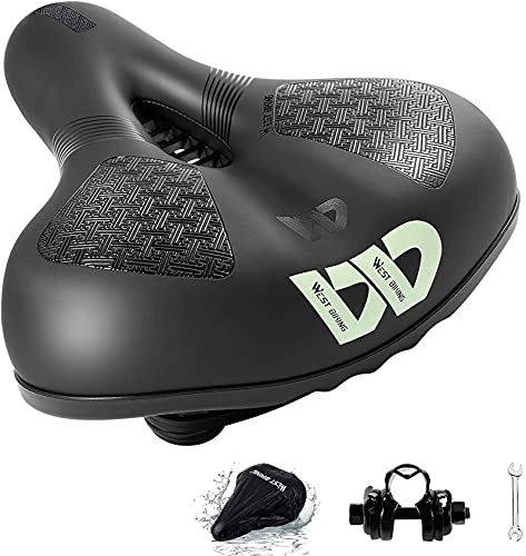 Mountain Bike Seat : DHF Thicken and increase mountain bike seat cushion reflective soft silicone comfortable non-slip bicycle saddle breathable riding equipment (Color : Black)