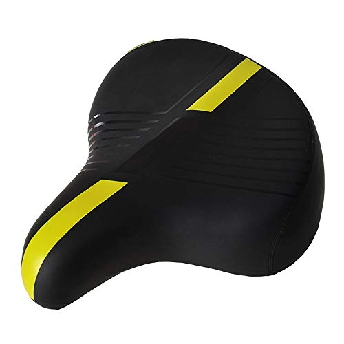 Mountain Bike Seat : DNGF Comfortable Men Women Bike Seat Memory Foam Padded Leather Wide Bicycle Saddle Highlight Reflective Strips, Waterproof, Soft, Breathable, Yellow