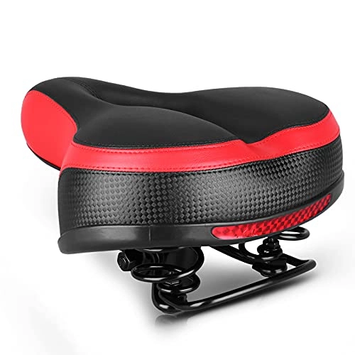 Mountain Bike Seat : DSMGLSBB Bike Seat, Comfortable Soft Waterproof Wide Bike Saddles, Hollow Ergonomic Bicycle Seat with Reflective Strip for MTB, Spinning Bikes, Red