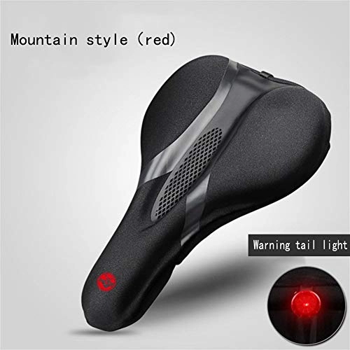 Mountain Bike Seat : DYHM Ergonomic Bike Bicycle seat cushion cover road hollow breathable saddle cover with light mountain thick silicone sponge equipment cycle accessories (Color : B red with light)