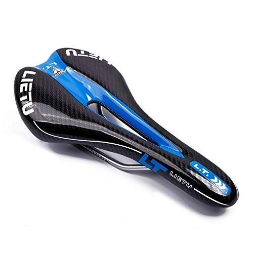 Mountain Bike Seat : DYQ Bicycle Seat Mtb Road Mountain Bike Saddle Triathlon Bmx Racing Shock Absorber Cycle Carbon Pattern Rack Cycling Accessories (Color : Black Blue)