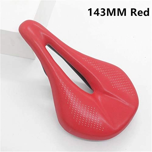 Mountain Bike Seat : DYQ Bicycle Seat Pu+carbon Fiber Saddle Road Mtb Mountain Bike Bicycle Saddle For Man Cycling Saddle Trail Comfort Races Seat Red White (Color : RED 143MM)